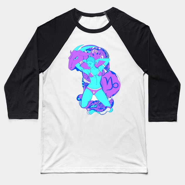 Blue Capricorn Beauty Baseball T-Shirt by kenallouis